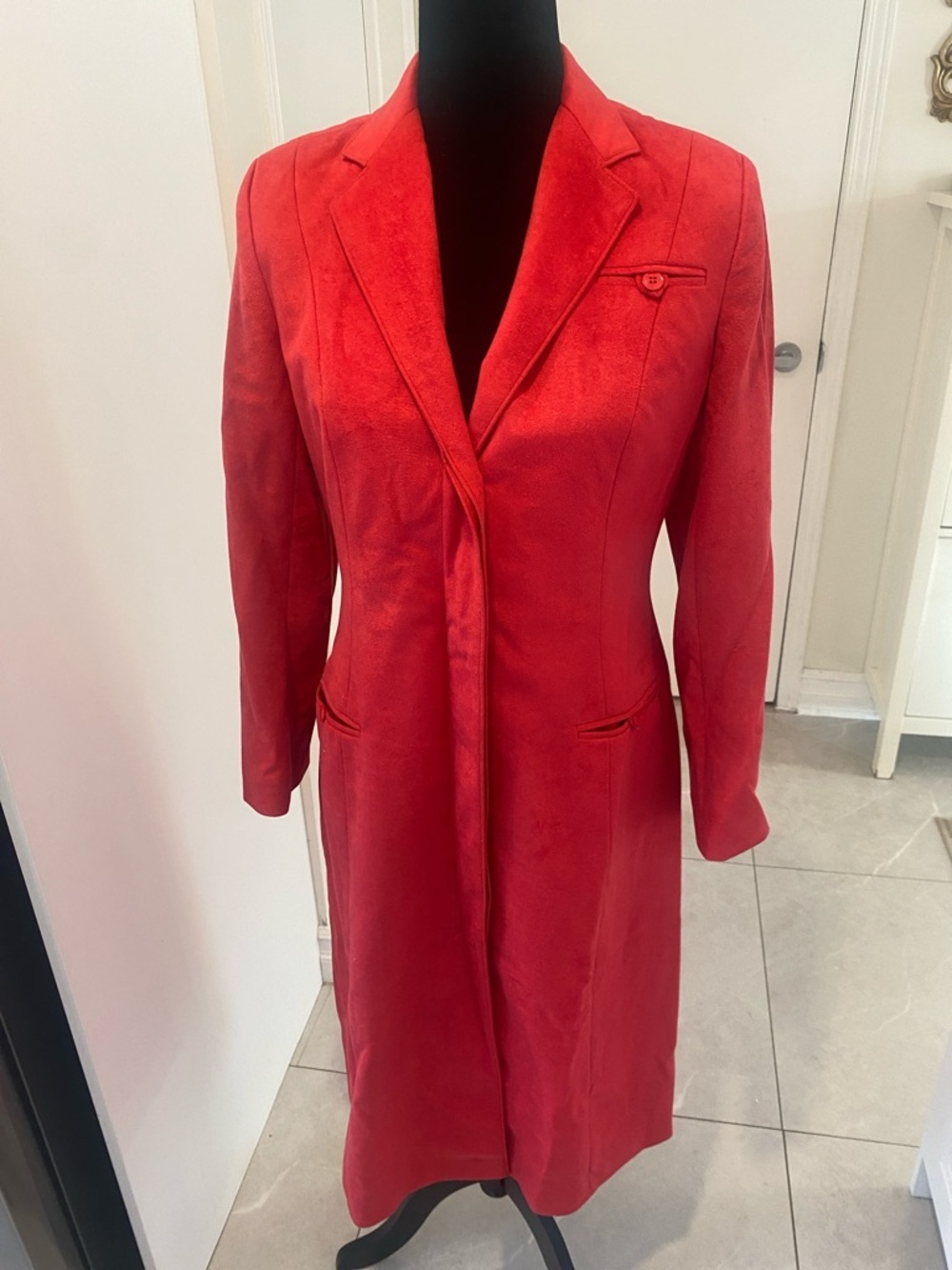 VINTAGE Cedarhurst Classics Red Faux Suede button down Frock Coat Size 7/8 - Picture 4 of 17